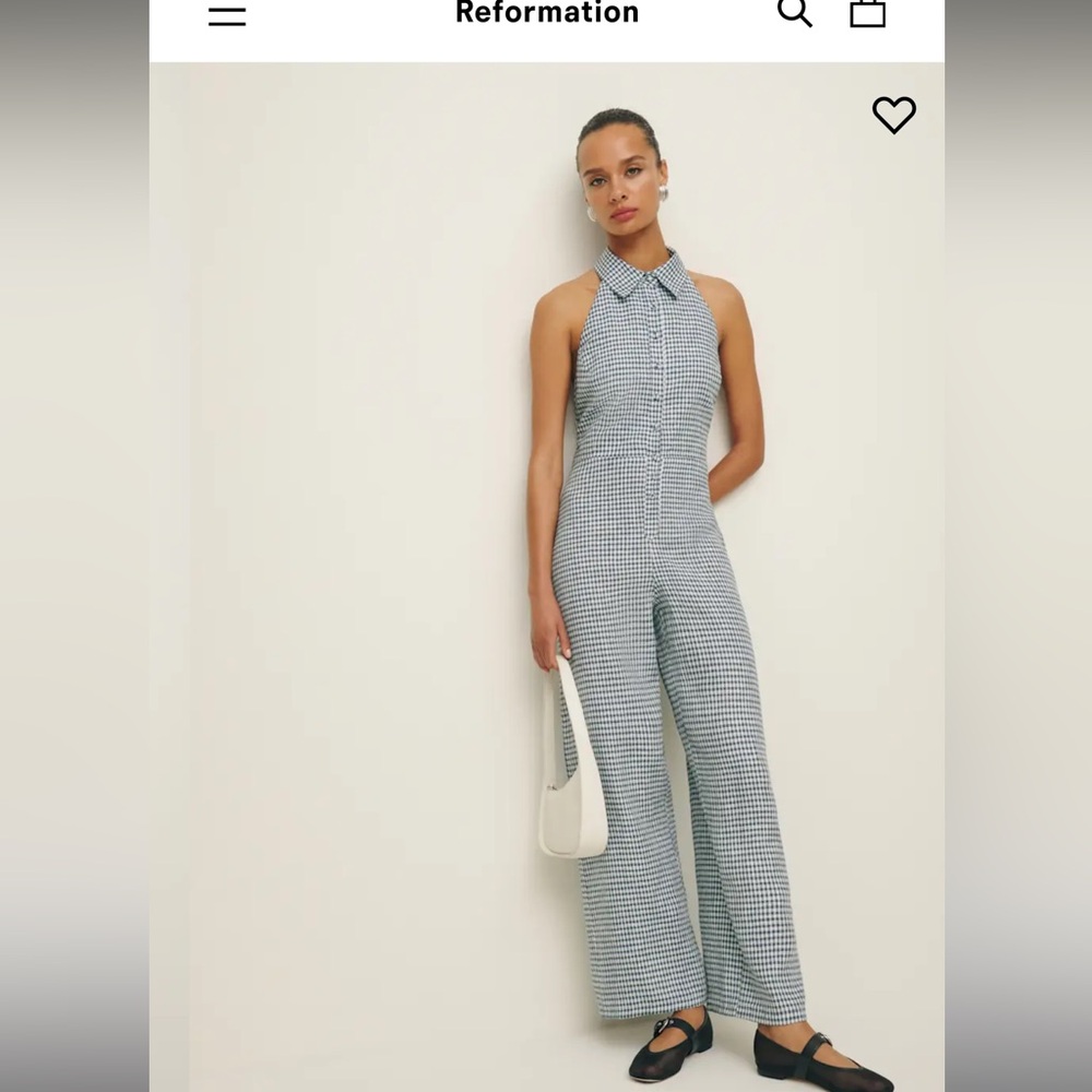 Reformation Ryan Linen Jumpsuit Sz 6
Gingham Causal Spring/Summer Halter Neck